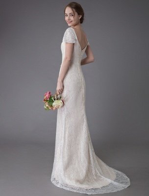 Lace Wedding Dress Vanilla Cream Sweetheart Short Sleeve Bridal Dress Mermaid Bridal Gown With Train Exclusive_8