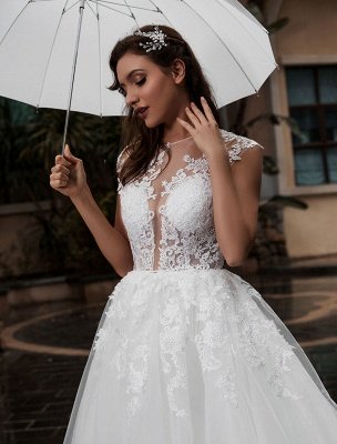 Pricess Wedding Dress Lace Bodice Tulle Satin Fabric Sweep Train Applique Wedding Gown Exclusive_6