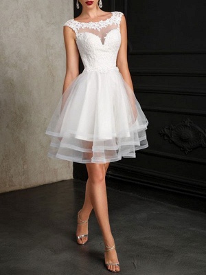 Wedding Dresses 2021 A Line Jewel Neck Sleeveless Natural Waist Tulle ...