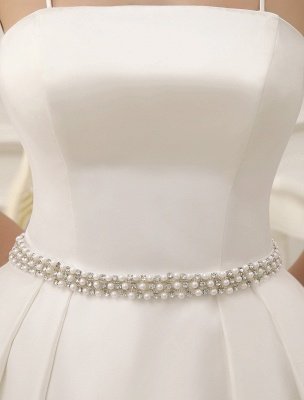Vestido de novia corto de satén sin espalda con tirantes finos vintage con perlas en la cintura exclusivo_8
