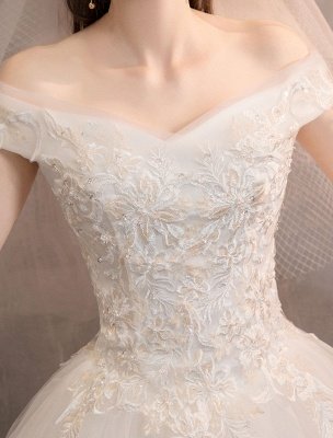 Robes de mariée ivoire Tulle hors de l'épaule dentelle appliques longueur de plancher princesse robe de mariée_7