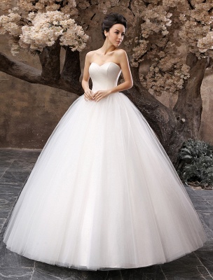 Princess Wedding Dresses 2021 Ball Gown White Maxi Strapless Sweetheart Neckline Tulle Floor Length Bridal Gowns_2