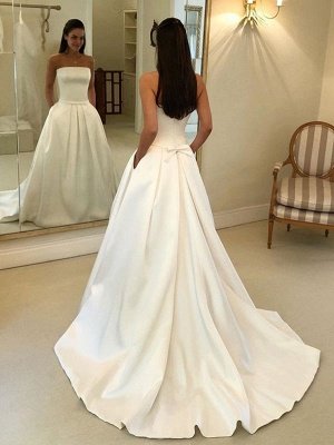 Robes de mariée vintage 2021 sans bretelles en satin une ligne longueur au sol robe de mariée classique avec train_2