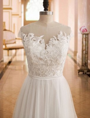 Boho Wedding Dresses Lace Off The Shoulder Short Sleeve Floor Length Split Front Bridal Dress With Train_5