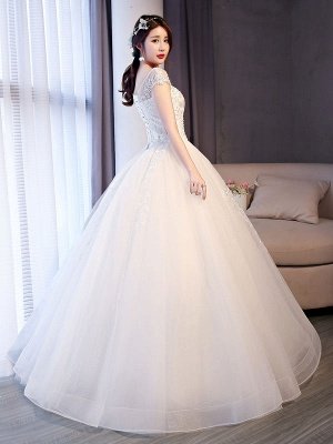Robes de mariée princesse dentelle robes de bal perlées robe de mariée longueur au sol sans manches_3