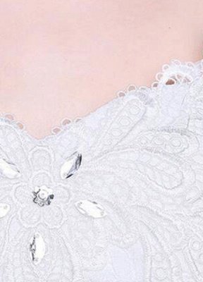 Vestido de novia marfil Encaje Sin mangas Cuello en V Diamantes de imitación Con cuentas Una línea Hasta el suelo Vestido de novia_5