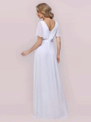 Einfaches Brautkleid Chiffon V-Ausschnitt Kurze Ärmel Rückenfrei A-Linie Lange Brautkleider_9