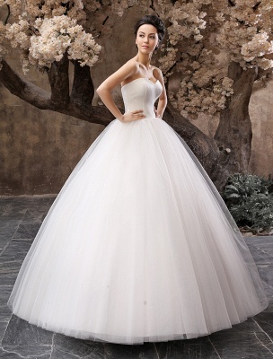 Princess Wedding Dresses 2021 Ball Gown White Maxi Strapless Sweetheart Neckline Tulle Floor Length Bridal Gowns_3