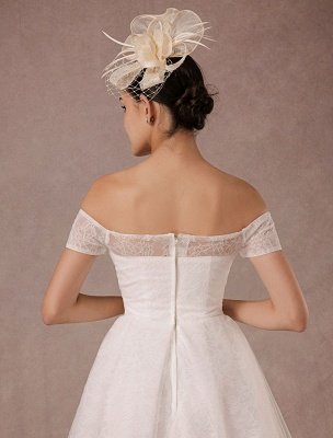 Robe de mariée courte en dentelle sur l'épaule Mini robe de mariée vintage trapèze_8