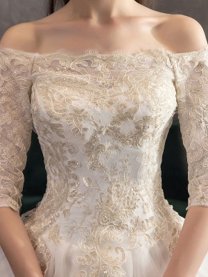 Princess-Wedding-Dresses-Ivory-Lace-Applique-Off-The-Shoulder-Half-Sleeve-Bridal-Gown-With-Train_7