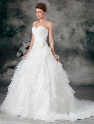 Glamorous Ivory Ruched Sweetheart Neck A-Line Organza Wedding Dress_3