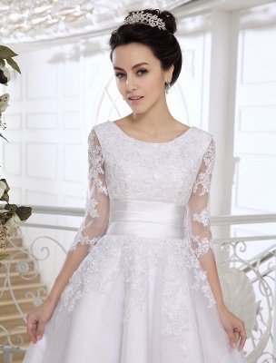 Simple Wedding Dresses 2021 Short Lace Applique Illusion Half Sleeve Tea Length Bridal Dress Exclusive_5