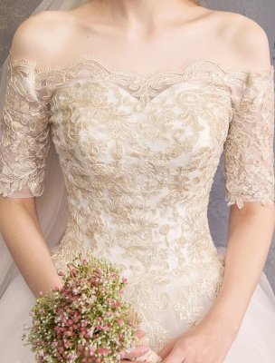 Robe de mariée en tulle hors de l'épaule robe de mariée princesse demi-manches_9