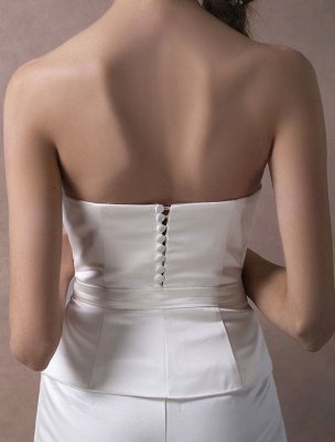 Wedding Jumpsuits Ivory Strapless Peplum Satin Bow Sash Long Bridal Jumpsuits Exclusive_11