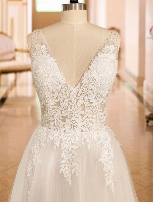 Simple Wedding Dress 2021 A Line V Neck Straps Sleeveless Lace Appliqued Tulle Bridal Gown_7