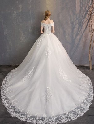 Robe de bal princesse robes de mariée dentelle ivoire chaînes perlées hors de l'épaule robe de mariée_6