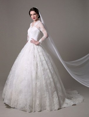 Kate Middleton Royal Wedding Dress Vintage Lace With V-Neck And Long Sleeves Exclusive_2