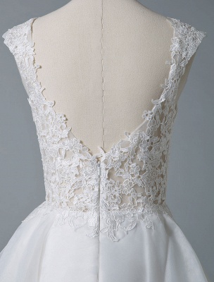 Wedding Dresses 2021 A Line Jewel Neck Sleeveless Natural Waist Tulle Short Bridal Dress_8