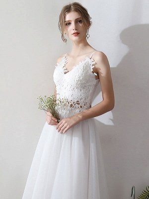 Short Wedding Dresses V Neck Sleeveless A Line Natural Tea Length Waist Organza Bridal Dresses_5