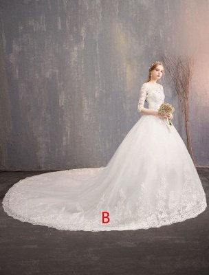 Princess Wedding Dresses Lace Illusion Neckline Half Sleeve Floor Length Bridal Gown_2