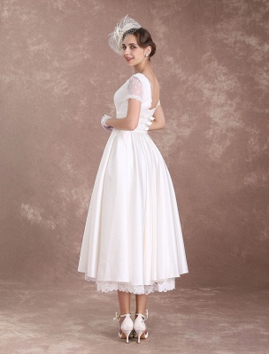 Vintage Wedding Dress Short Sleeve 1950'S Bridal Dress Backless Polka Dot Lace Trim Ivory Wedding Reception Dress Exclusive_8