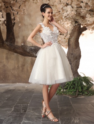 Ivory Backless Lace Applique Tulle Sequins Wedding Dress Exclusive_4