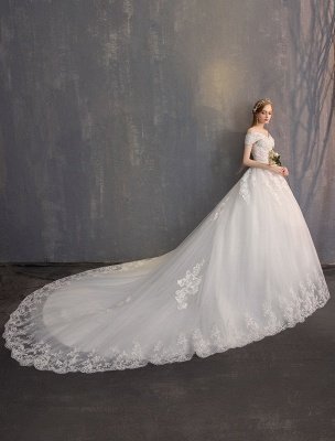 Robe de bal princesse robes de mariée dentelle ivoire chaînes perlées hors de l'épaule robe de mariée_1