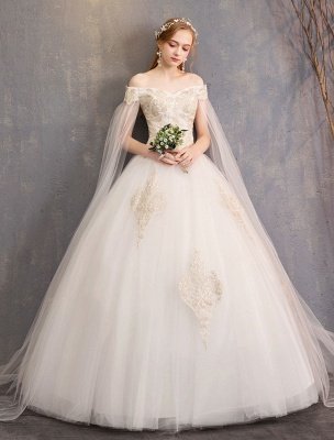 Wedding-Dresses-Tulle-Off-The-Shoulder-Short-Sleeve-Lace-Applique-Princess-Bridal-Gown_2