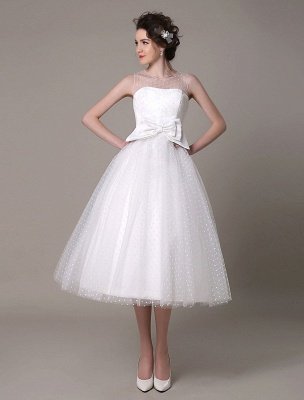 Tulle Wedding Dress Strapless A-Line Tea Length Bridal Dress With Bow Exclusive_3
