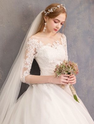 Princess Wedding Dresses Lace Illusion Neckline Half Sleeve Floor Length Bridal Gown_16