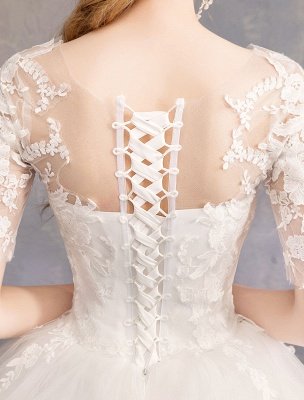 Vestidos de novia de encaje Marfil Escote de ilusión La mitad de manga Hasta el suelo Vestido de novia de princesa_9