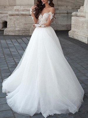 Princess Wedding Dress 2021 Ball Gown Sweetheart Neck Long Sleeves Backless Lace Tulle Bridal Dresses With Court Train_2