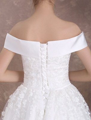 Kurze Brautkleider Schulterfrei Vintage Brautkleid 50er Jahre Spitze Applique Tüll Tee Länge Elfenbein Hochzeitskleid Exklusiv Wedding_10