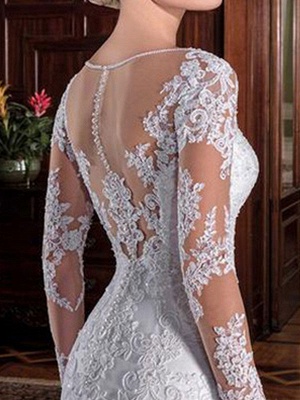 Vintage Wedding Bridal Dress Sheath Illusion Neck Long Sleeve Lace Applique Wedding Dresses With Train_3