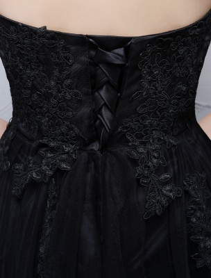 Black Prom Dresses Strapless Long Party Dress Lace Applique Sweetheart Illusion Formal Evening Dress_8