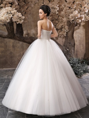 Princess Wedding Dresses 2021 Ball Gown White Maxi Strapless Sweetheart Neckline Tulle Floor Length Bridal Gowns_4