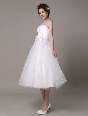 Tulle Wedding Dress Strapless A-Line Tea Length Bridal Dress With Bow Exclusive_4
