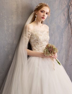 Robe de mariée en tulle hors de l'épaule robe de mariée princesse demi-manches_8