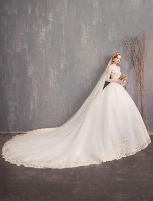 Robe de mariée en tulle hors de l'épaule robe de mariée princesse demi-manches_14