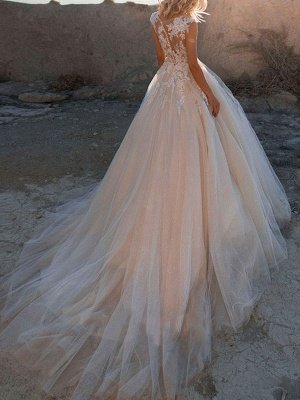 Brautkleider 2021 Prinzessin Silhouette Jewel Neck Sleeveless Natural Waist Lace Soft Pink Tüll Brautkleider_2