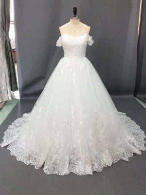 Wedding Dress 2021 Off The Shoulder Ball Gown Short Sleeve Natural Waist Bridal Gowns With Train_2