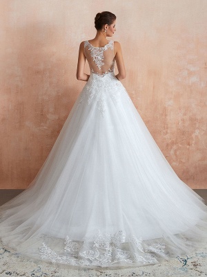 Brautkleid 2021 V-Ausschnitt Prinzessin Ärmellos bodenlangen Tüll Brautkleid mit Zug_2