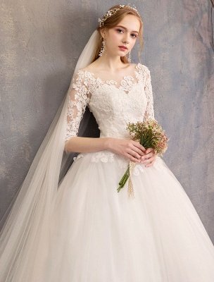 Princess Wedding Dresses Lace Illusion Neckline Half Sleeve Floor Length Bridal Gown_8