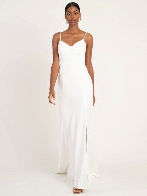 White Simple Wedding Dress Mermaid V-Neck Sleeveless Spaghetti Straps Natural Waist Satin Fabric Split Front Bridal Gowns_4