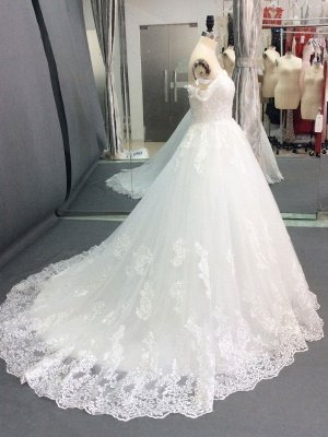 Wedding Dress 2021 Off The Shoulder Ball Gown Short Sleeve Natural Waist Bridal Gowns With Train_3