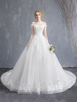 Robes de mariée princesse robe de bal dentelle chaînes perlées hors de l'épaule robe de mariée_1