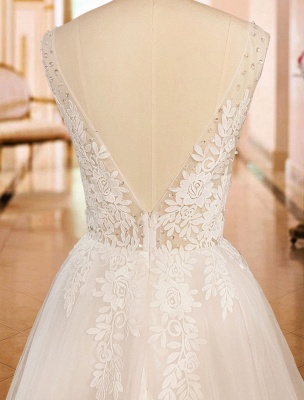 Simple Wedding Dress 2021 A Line V Neck Straps Sleeveless Lace Appliqued Tulle Bridal Gown_8