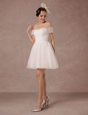 Short Wedding Dress Lace Off The Shoulder Mini A-Line Vintage Bridal Dress_5