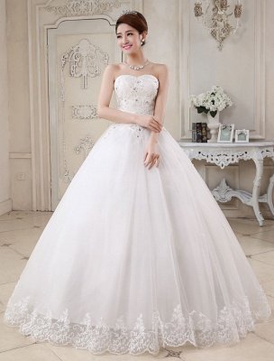 Princess Wedding Dresses Ivory Ball Gown Bridal Dress Strapless Sweetheart Neck Lace Beaded Pleated Wedding Gown_3