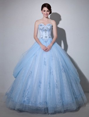 Robe de mariée bleue robe de bal en dentelle longueur au sol chérie sans bretelles perles princesse robe de mariée exclusive_1